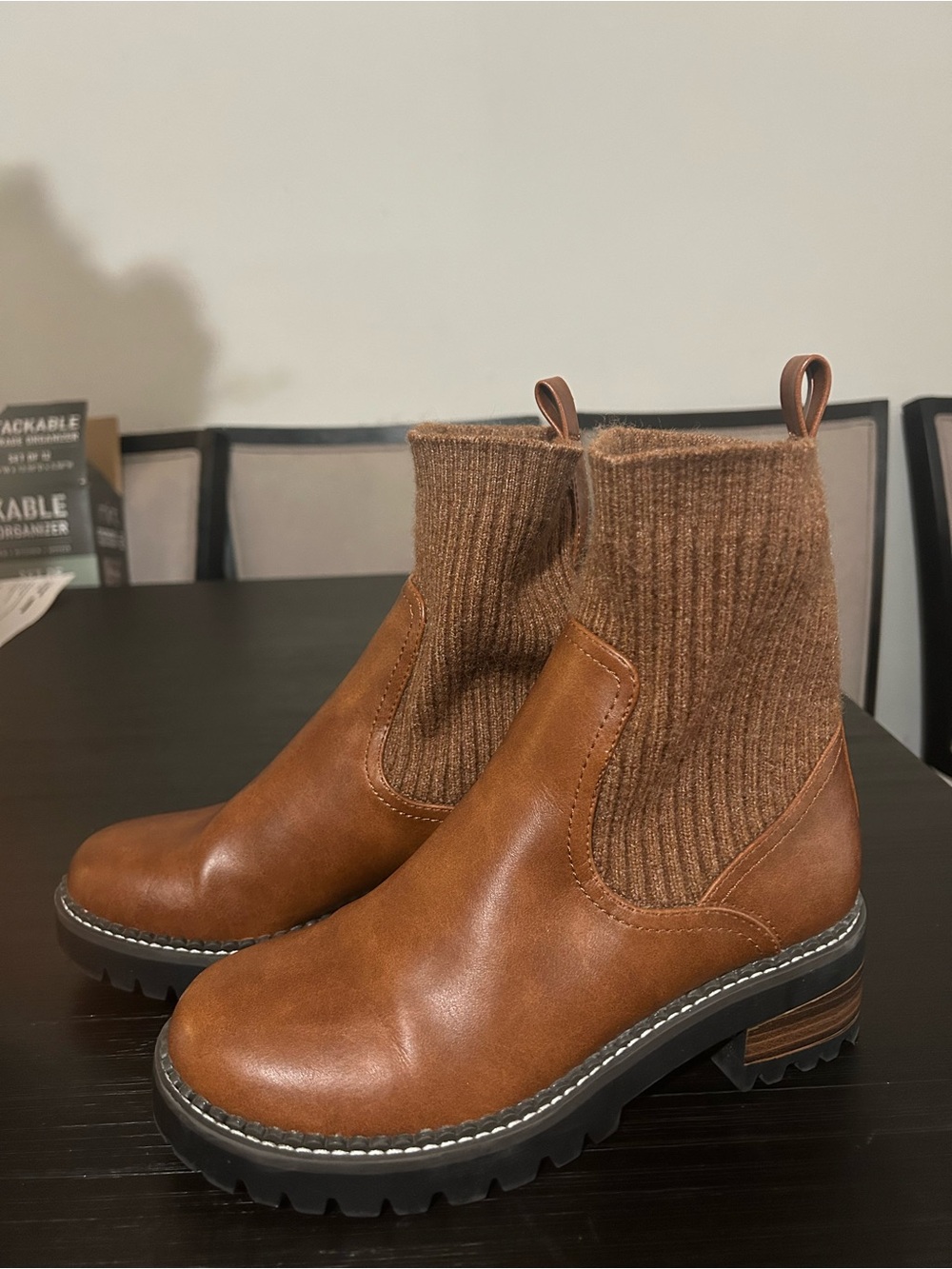 Brown Knit Ankle Boots